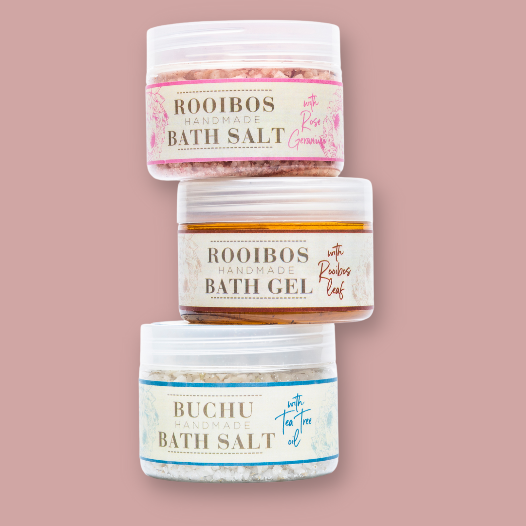 Buchu & Rooibos Bath Salt Collection Skimmelberg Bath Additives bath, bath salts, buchu and tea tree oil, gift packs, skincare